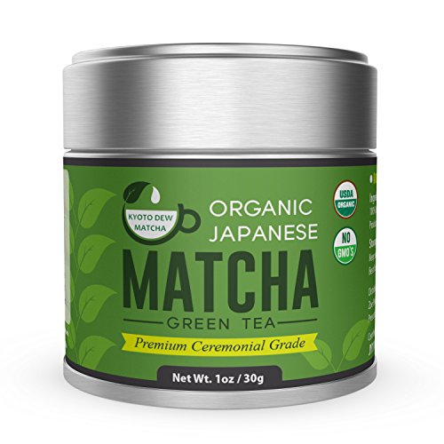 Kyoto Dew Matcha – Organic Premium Ceremonial Grade from Japan Matcha Green Tea Powder – Radiation Free, Non Fillers, Zero Sugar – USDA & JAS Certified Organic 30g (1oz) Tin