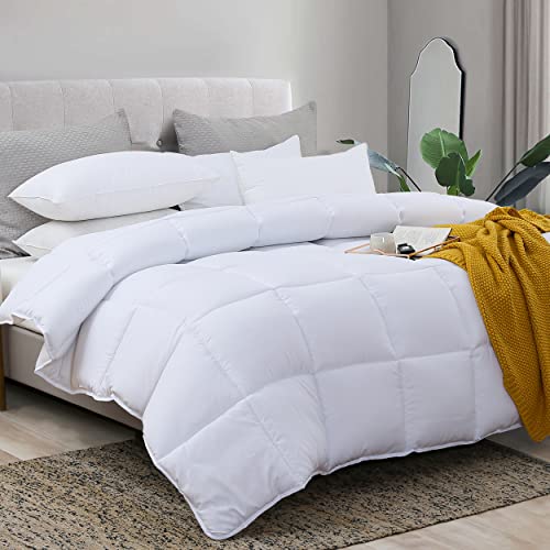 L LOVSOUL Microfiber Comforter (White,Queen)-Premium Brushed Microfiber Cover-Soft Plush Down Alternative Comforter Duvet Insert (90x90Inches)