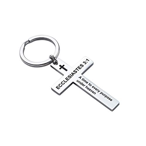 Ldurian Christian Gifts for Women - ECCLESIASTES 3:1 Holy Bible Quote Cross Keychains Stainless Steel Religious Key Rings Bible Verse Keychain Jewelry