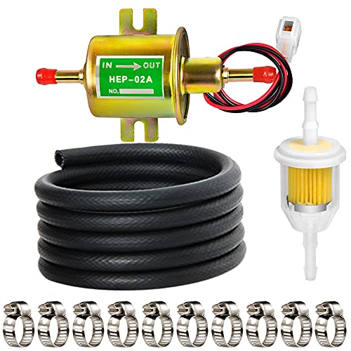 Leadrise Universal Electric Fuel Pump Kit 12V (2.5-4psi) Electric Fuel Pump, 2 Meter/6.56-Foot 5/16" ID Fuel Line, Fuel Filters and 10Pcs Hose Clamp