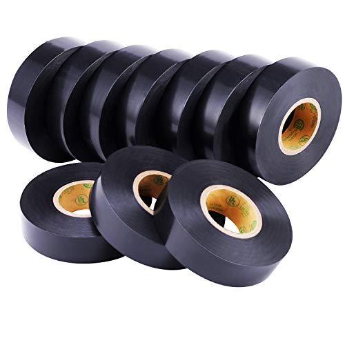 Lichamp 10-Pack Black Electrical Tape Waterproof, 3/4 in x 66ft, Industrial Grade UL/CSA Listed High Temp Electrical Tape Electric Super Vinyl