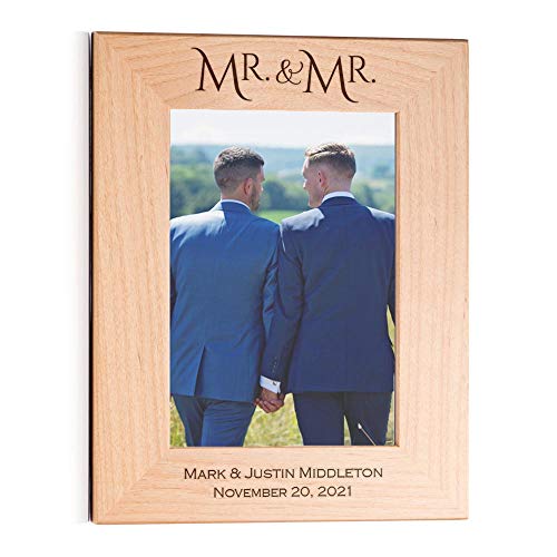 Lifetime Creations Engraved Personalized Mr. & Mr. Wedding Picture Frame - Custom Gay Wedding Gift, Same Sex Wedding, LGBTQ Newlywed Engagement (5" x 7" Portrait)