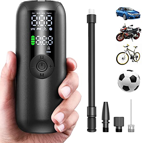 LILTSDRAE Bike Pump Mini Tire Inflator Portable Air Compressor 150PSI Cordless Electric Bicycle Air Pump, Auto Shut-Off with Presta and Schrader Valve Smart Electric Pump (4000mAh Battery Cordless)
