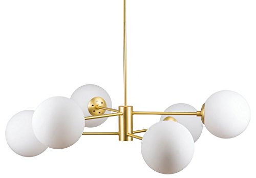 Linea di Liara Caserti Gold Sputnik Chandelier Modern Ceiling Light 6 Glass Globe Lights Mid Century Modern Chandelier for Dining Room Kitchen Bedroom Sputnik Light Fixture, UL Listed