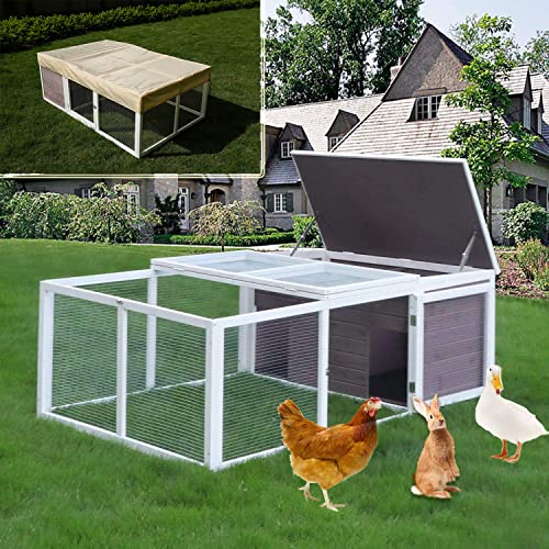 LINLUX 64.5 Inches Large Wooden Chicken Coop with Easy Clean PVC Layer and Large Run, Outdoor Poultry Duck Cage Bunny Rabbit Hutch Playpen House for Small Animals