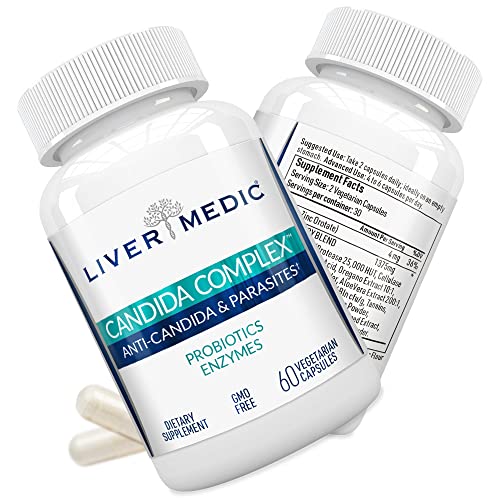 Liver Medic Candida Complex Digestive Enzymes, Enzymes for Digestion and Candida Cleanse, Non-GMO Probiotic Supplement with Herbs, Caprylic Acid, and Grape Seed Extract, 60 Vegetarian Capsules