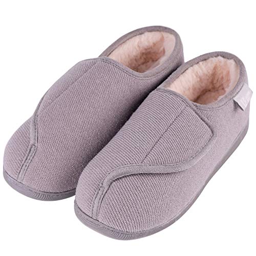 LongBay Women's Furry Memory Foam Diabetic Slippers Comfy Cozy Arthritis Edema House Shoes (9 B(M), Gray)