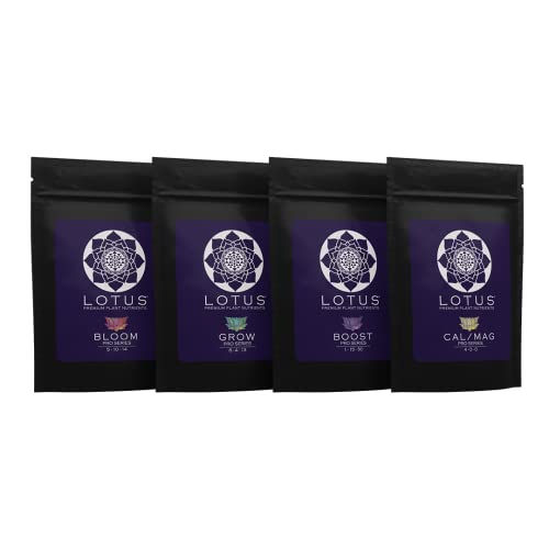 Lotus Nutrients Intro Pack w/Grow, Bloom, Boost, and Cal/Mag - Water Soluble Powdered Nutrients w/Nitrogen Calcium and Magnesium - for Hydroponics Coco Coir and Soil - Vegetables Fruits and Herbs