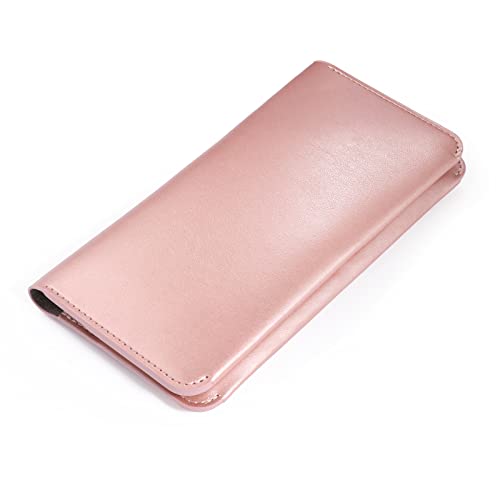 LYOOMALL Dual Phone Holster Pouch Case Leather Double Cell Phone Holder for 2 Phones, Credit Cards, Small Change Case with Magnetic Button (Rose Gold)