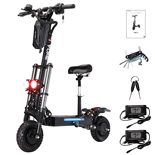 M YUME Scooter Y10 Adult Electric Scooter Double Suspensions Dual Motor 23.4AH Battery 52V 2400W 40 MPH 40 Miles Fast Sports Scooter 10" Off Road 330lbs Max Load Folding Scooter