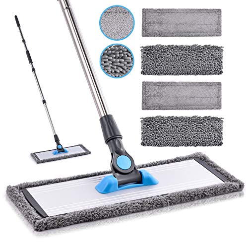 MANGOTIME Microfiber Dust Mop for Hardwood Floors Dry Floor Mop for Floor Cleaning Hardwood Wood Tile Vinyl Laminate, Wet Flat Mop with 4 Washable Reusable Microfiber Pads and Aluminum Mop Head