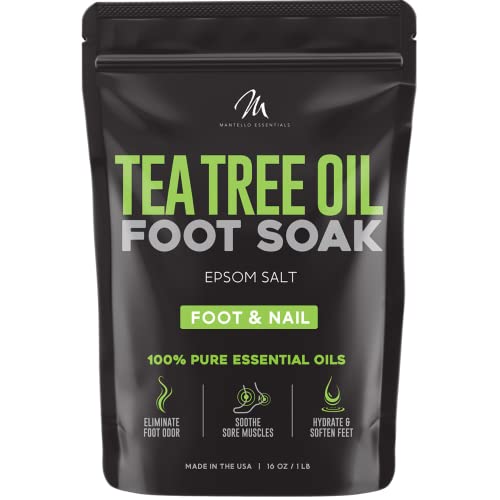 Mantello Tea Tree Oil Foot Soak for Foot Care - Foot Soaker for Use with a Feet Soaking Tub - Foot Soak Salts to Soften Feet - Epsom Salt Foot Soak with Essential Oils - Pedicure Foot Soak, 1 lb. Bag