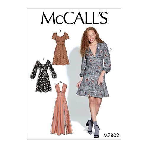 McCall Pattern Company McCall's Women's V-Neck Sleeveless, Short 3/4 Sleeve Dress Sewing Patterns, Sizes 6-14, 6-8-10-12-14, White