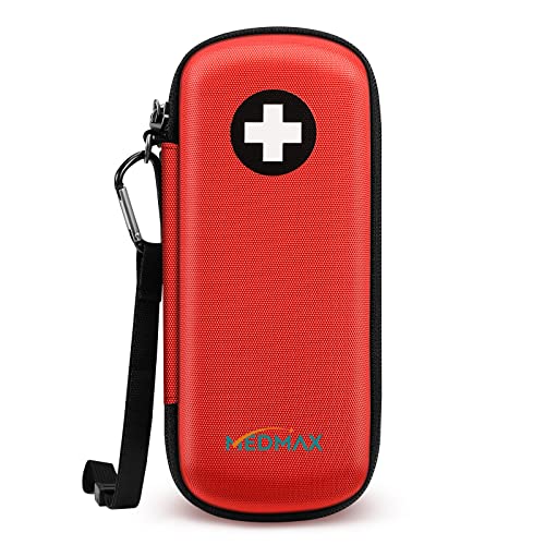 MEDMAX Epipen Medical Carrying Case, Hard Shell EVA Shock Absorption Travel Medication Organizer Bag Emergency Medical Pouch Holds 2 EpiPens, Asthma Inhaler, Auvi-Q, Allergy Medicine Essentials (Red)