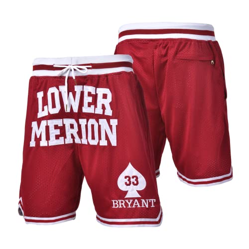 Men's Basketball Shorts Retro 33 High School Basketball Shorts Sports Pants Stitched(Red,Medium)