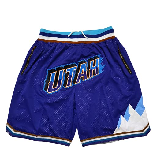Mens Basketball Utah City Shorts, 8 24 Men Retro Mesh Embroidered with Pockets,Fans Workout Gym Athletic Casual Shorts (Medium, Utah Purple)
