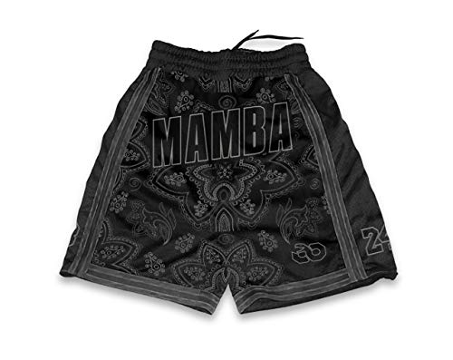 Men's Mamba Forever Basketball Shorts Stitched Sport Pants (XXL) Black