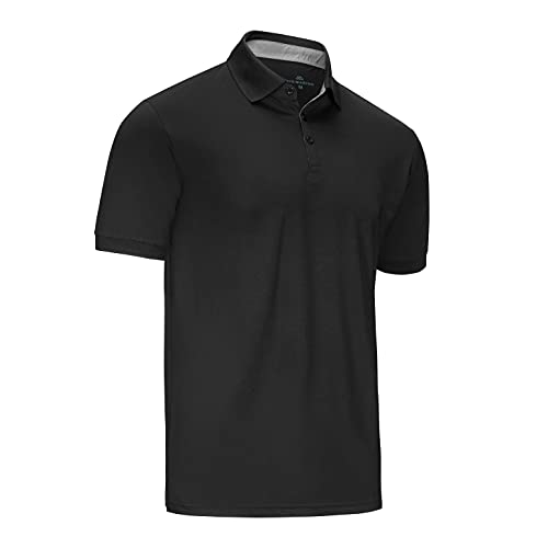 Mio Marino Golf Polo Shirts for Men - Dry Fit - Ultra-Thin Breathable Fabric - Black - Large