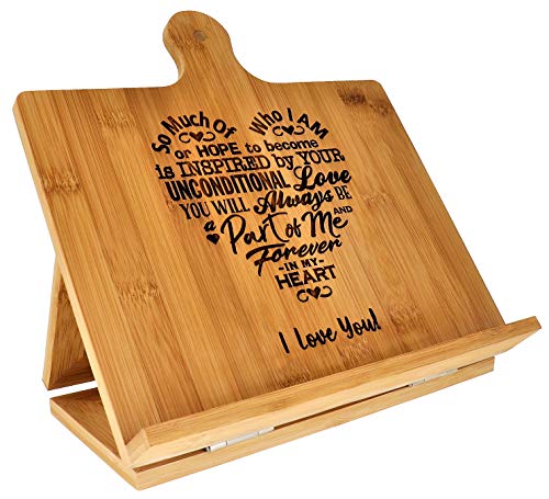 Mothers Gift - Special Love Poem in Heart Design Cookbook Recipe Holder Stand Engraved Foldable Chef Easel Bamboo Cutting Board Kickstand iPad Tablet Compatible Birthday Mothers Day Mom (10.25x10.25)