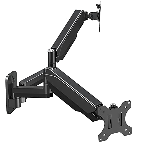 MOUNT PRO Dual Monitor Wall Mount for 13 to 32 Inch Computer Screens, Gas Spring Wall Monitor Arm for 2 Monitors, Each Holds Up to 17.6lbs, Full Motion Wall Monitor Mount with VESA 75x75/100x100