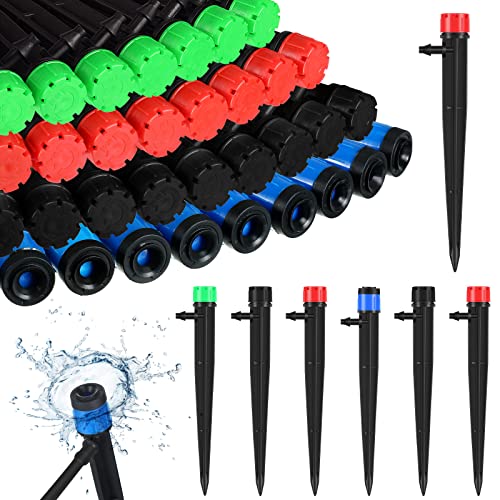 Mudder 100 Pieces 5.2 Inches Drip Emitters Fan Drip Emitters for 1/4 Inch Drip Irrigation Tubing 360 Degree Adjustable Irrigation Drippers Micro Spray Irrigation Drippers Stake Drip Emitter Plastic