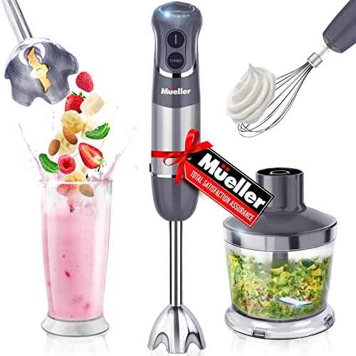 Mueller Smart Stick 800W, 12 Speed and Turbo Mode, 3-in-1, Heaviest Duty Copper Motor Immersion Blender, Titanium Steel Blades Hand Blender, Comfygrip Handle, Whisk, Beaker/Measuring Cup