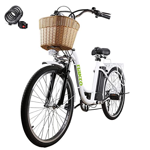 NAKTO Electric Bike, 250W Brushless Motor Electric Bicycles - Up to 40 Miles and 20 MPH Electric City Commuter Bicycle - Removable 36V/10A Battery and 6-Speed Gear 26" Electric Bike for Adult