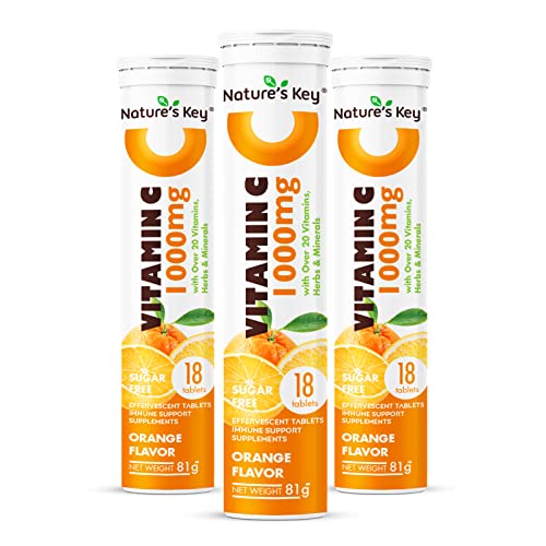 Nature's Key Vitamin C 1000mg with Over 20 Vitamins, Herbs & Minerals Immune Support Effervescent Tablets, Blast of Vitamin A, C, E, Zinc, Selenium, Echinacea & Ginger, Orange 54 Count