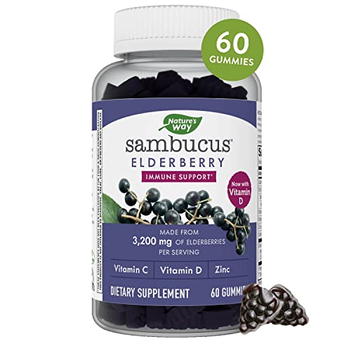 Nature’s Way Sambucus Elderberry Gummies, With Vitamin C, Vitamin D and Zinc, Immune Support for Kids and Adults*, 60 Gummies (Packaging May Vary)