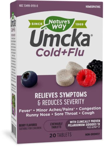 Nature's Way Umcka Cold+Flu Multi-Action Non-Drowsy, Berry Flavored, 20 Chewables