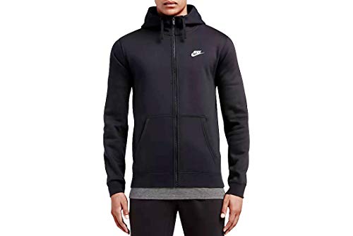 Nike Men's Sportswear Full Zip Club Hoodie, Black/Black/White, Medium