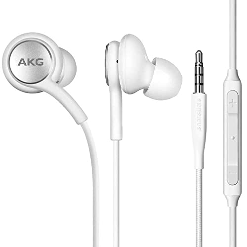 OEM ElloGear Earbuds Stereo Headphones for Samsung Galaxy S10 S10e Plus Cable - Designed by AKG - with Microphone and Volume Buttons (White)