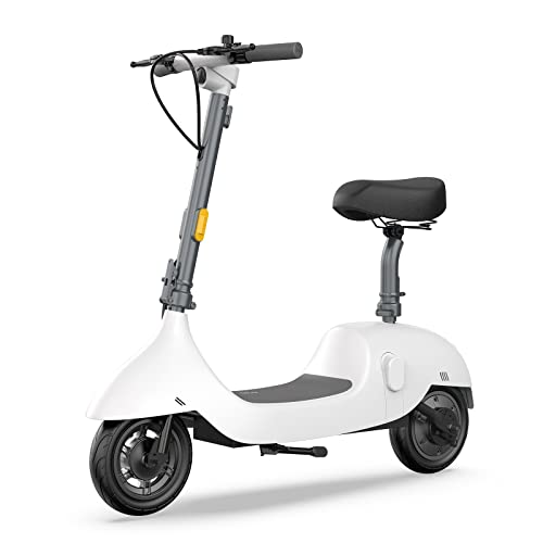 OKAI EA10 Electric Scooter with Seat, Up to 25 Miles Range & 15.5MPH, Modern Moped Scooter Bike with 10inch Vacuum Tires(White)