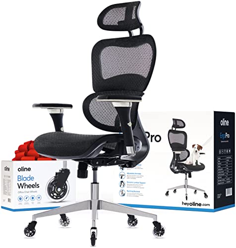 Oline ErgoPro Ergonomic Office Chair - Rolling Desk Chair with 4D Adjustable Armrest, 3D Lumbar Support and Blade Wheels - Mesh Computer Chair, Gaming Chairs, Executive Swivel Chair (Black)