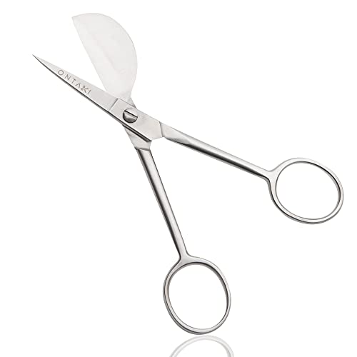 ONTAKI Applique Scissors 4.5" With Duckbill Edge Shaped Paddle For Art, Crafting, Fabric, Thread, Needlework and Embroidery - Versatile Miniature Scissors For Sewing Kit (Silver 4.5”)