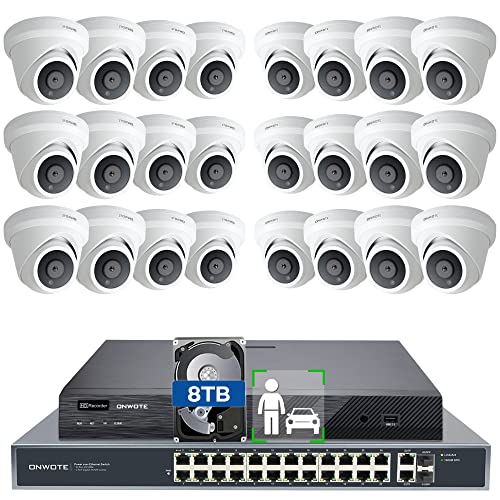 ONWOTE 32 Channel 4K PoE Security Camera System 8TB HDD, AI Human Vehicle Detection, 32CH 4K 8MP NVR, 24x 4K 3840 * 2160 110° PoE IP Cameras with Audio, 24 Long Cables, Commercial Grade Surveillance