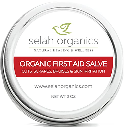 Organic First Aid Calendula Ointment Salve with Plantain Leaf, Helichrysum, Tea Tree Essential Oil | First Aid for Cuts, Scrapes, Cold Sore, Diaper Rash | Selah Organics (2oz)