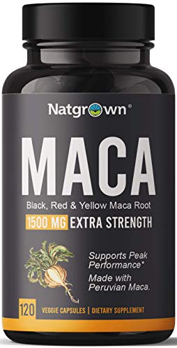 Organic Maca Root Powder Capsules 1500 mg with Black + Red + Yellow Peruvian Maca Root Extract Supplement for Men and Women - Vegan Pills