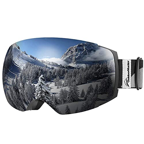 OutdoorMaster Ski Goggles PRO - Frameless, Interchangeable Lens 100% UV400 Protection Snow Goggles for Men & Women (VLT 10% Grey Lens Free Protective Case)