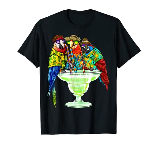 Parrots Drinking Margarita Hawaiian Shirt Vacation Birds T-Shirt