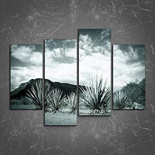 PeeNoke Wall Art: Agave Tequila Landscape to Guadalajara Jalisco Mexico Print On Canvas Wall Decor Painting for Home Modern Decor 4 Panel