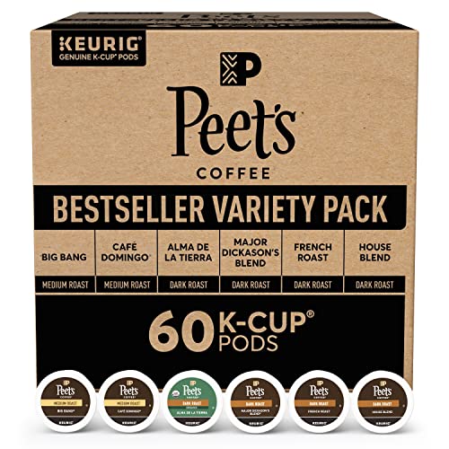 Peet's Coffee, Bestseller's Variety Pack Keurig Coffee Pods - Major Dickason's, Big Bang, French Roast, Café Domingo, Organic Alma De La Tierra, House Blend 60 Count (6 Boxes of 10 K-Cup Pods)