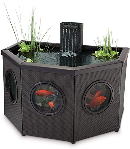 Pennington Aquagarden, Affinity Half-Moon Free-Standing Pond, Water Feature Pool, Includes Inpond 5 in 1 300 Pond & Water Pump with UV Clarifier, 89 Gallon Decking Pond, Three Fountain Displays, Mocha