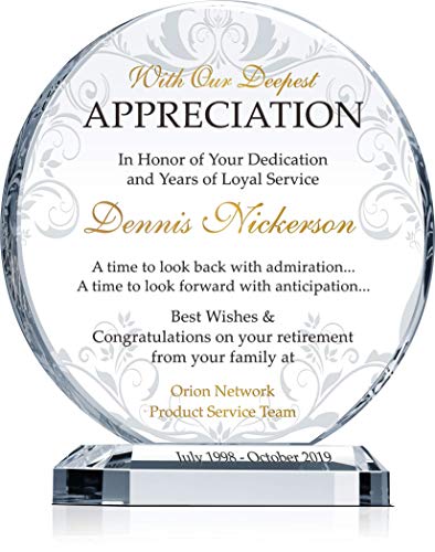 Personalized Crystal Employee Retirement Appreciation Gift Plaque, Customized with Retiree's Name and Retirement Date, Unique Retirement Gift for Manager, Staff, Coworker, Colleague and Friend(XL-10)