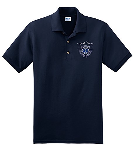 Personalized Custom Embroidered EMT, EMS or EMR Symbol Polo Shirt, Mens Medium, Navy Blue