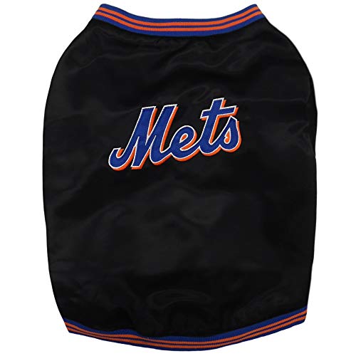 Pets First Official New York Mets Dugout Jacket, Large, Orange/Blue