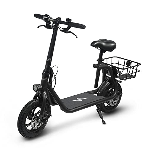 Phantomgogo Commuter R1 - Electric Scooter for Adults - Foldable Scooter with Seat & Carry Basket - 450W Brushless Motor 36V - 15MPH 265lbs Max Load E Mopeds for Adults (Black)