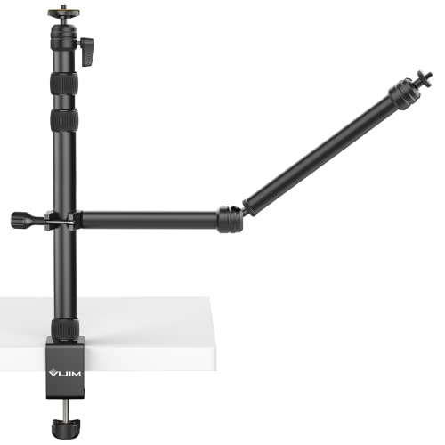 PICTRON VIJIM LS11 Camera Mount Desk Stand with Auxiliary Holding Arm, Flexible Overhead Camera Mount, Webcam Table C-Clamp Multi Mount for Photography Videography Live Stream