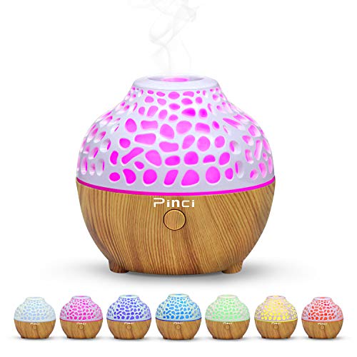 Pinci Essential Oil Diffuser,Portable Mini Aromatherapy Diffusers,60ml Cool Mist Vaporizer Humidifier with USB 7 LED Light Color,Waterless Auto Shut-Off for Girls Home Office Bedroom Travel