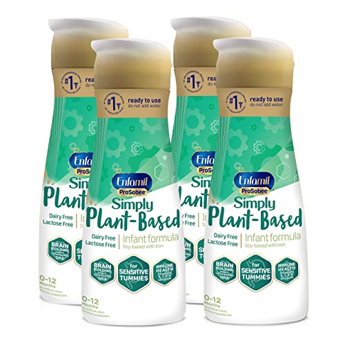 Plant based Lactose-free Baby Formula, 4 bottles (32 Fl Oz each), Ready-to-Feed Bottles, Enfamil ProSobee for Sensitive Tummies, Soy-based, Plant Sourced Protein, Lactose-free, Milk free